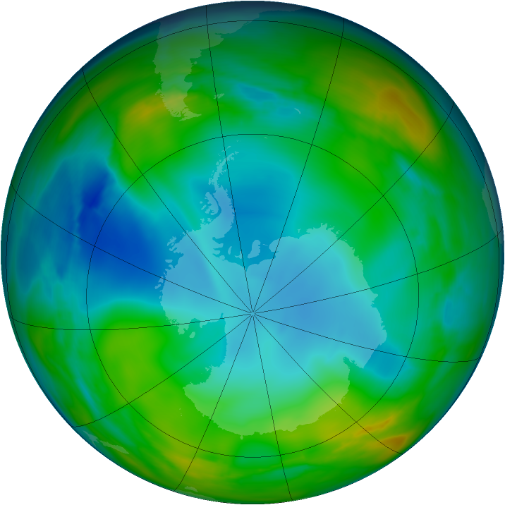 Antarctic ozone map for 20 June 2007